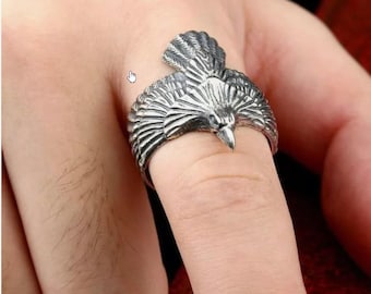 Viking Raven Ring – Adjustable Norse Bird Ring, Huginn & Muninn, Zinc Alloy Nordic Mythology Jewelry, Gothic Biker Ring