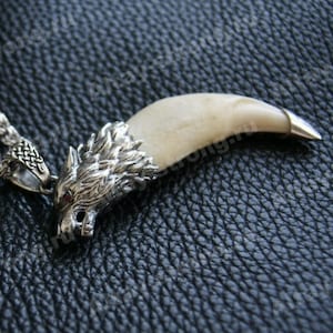Black Wolf Tooth Necklace, Bone jewelry, Animal teeth, Wolf Head Necklace, Wolf necklace Fangs Wolf pendant Gift for men Viking jewelry