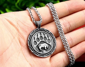 Grizzly bear, Paw print necklace, Bear claw necklace, Paw necklace, Viking Bear, Bear pendant, Animal jewelry Wiccan jewelry Protection 35