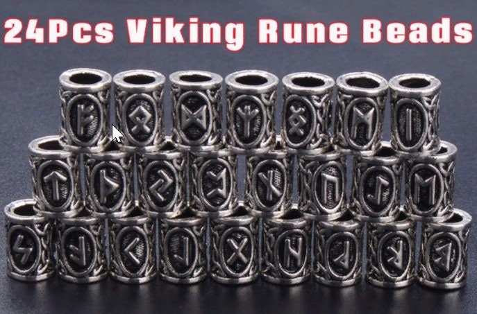 Set 24pcs Different Viking runes beads, Elder Futhark runes, Norse pagan, Runes charms, Protection amulet, Viking hair beads 9