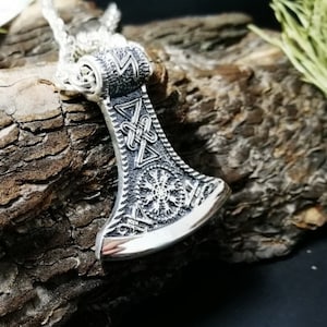 Silver Battle Axe , Viking Axe Necklace, Viking hatchet Jewelry, Thor hammer necklace, Mjolnir necklace, Gift for men, Odin