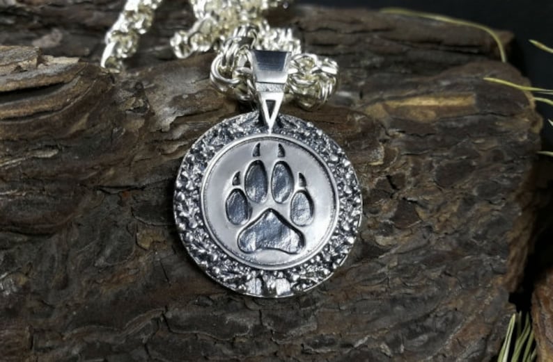 Wolf paw print necklace Wolf necklace for men Wolf pendant Etsy