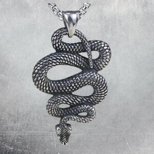 Stainless Steel Snake Pendant Necklace – Handmade Serpent Charm Jewelry  – Gothic, Boho Style 42