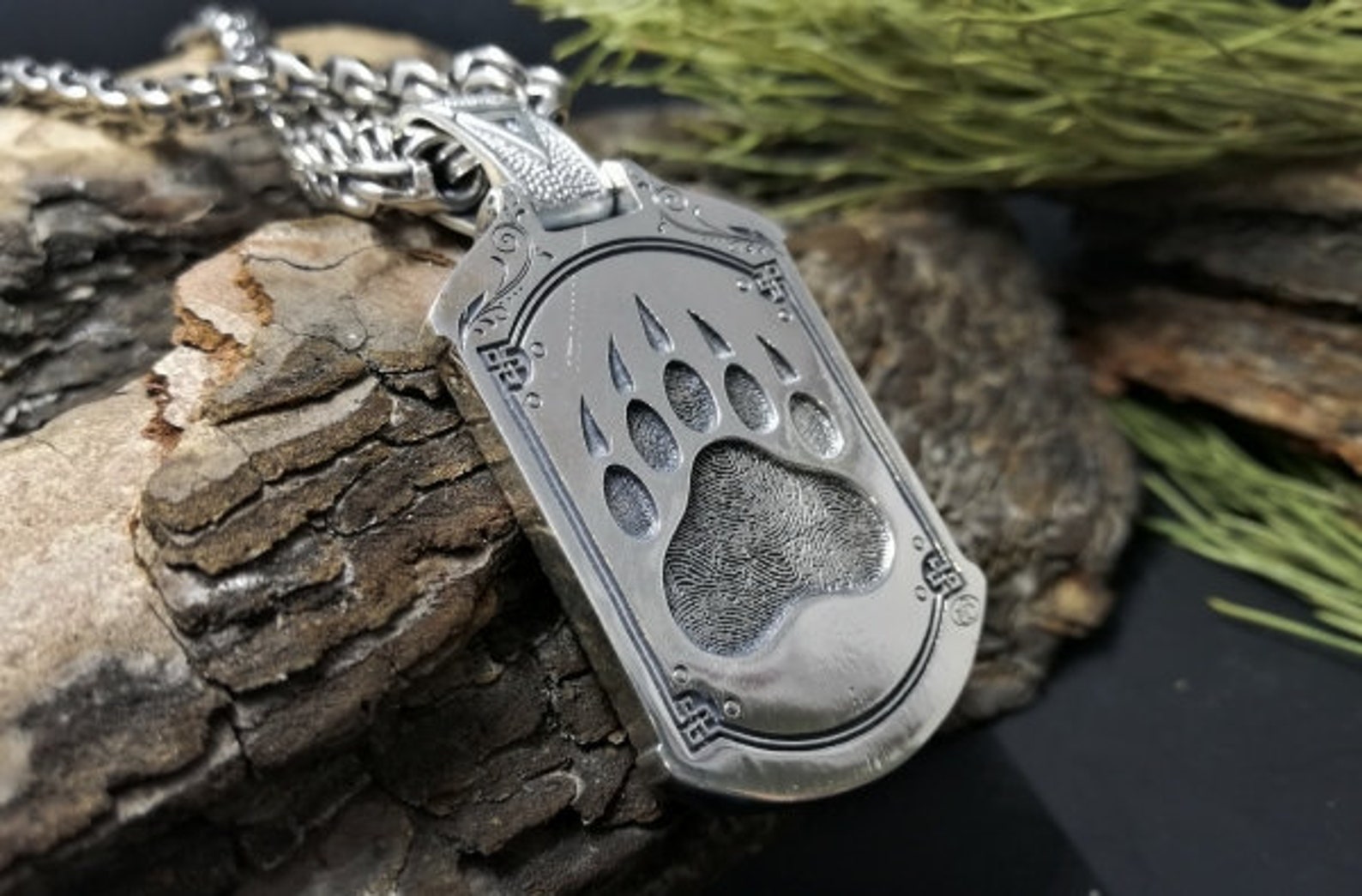 Collar oso de plata para hombres con estampado de pata joyas Etsy