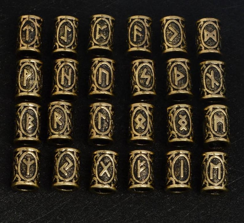 Viking Rune Beads Set – 24pcs, Antique Bronze & Silver, Hair Beard ...