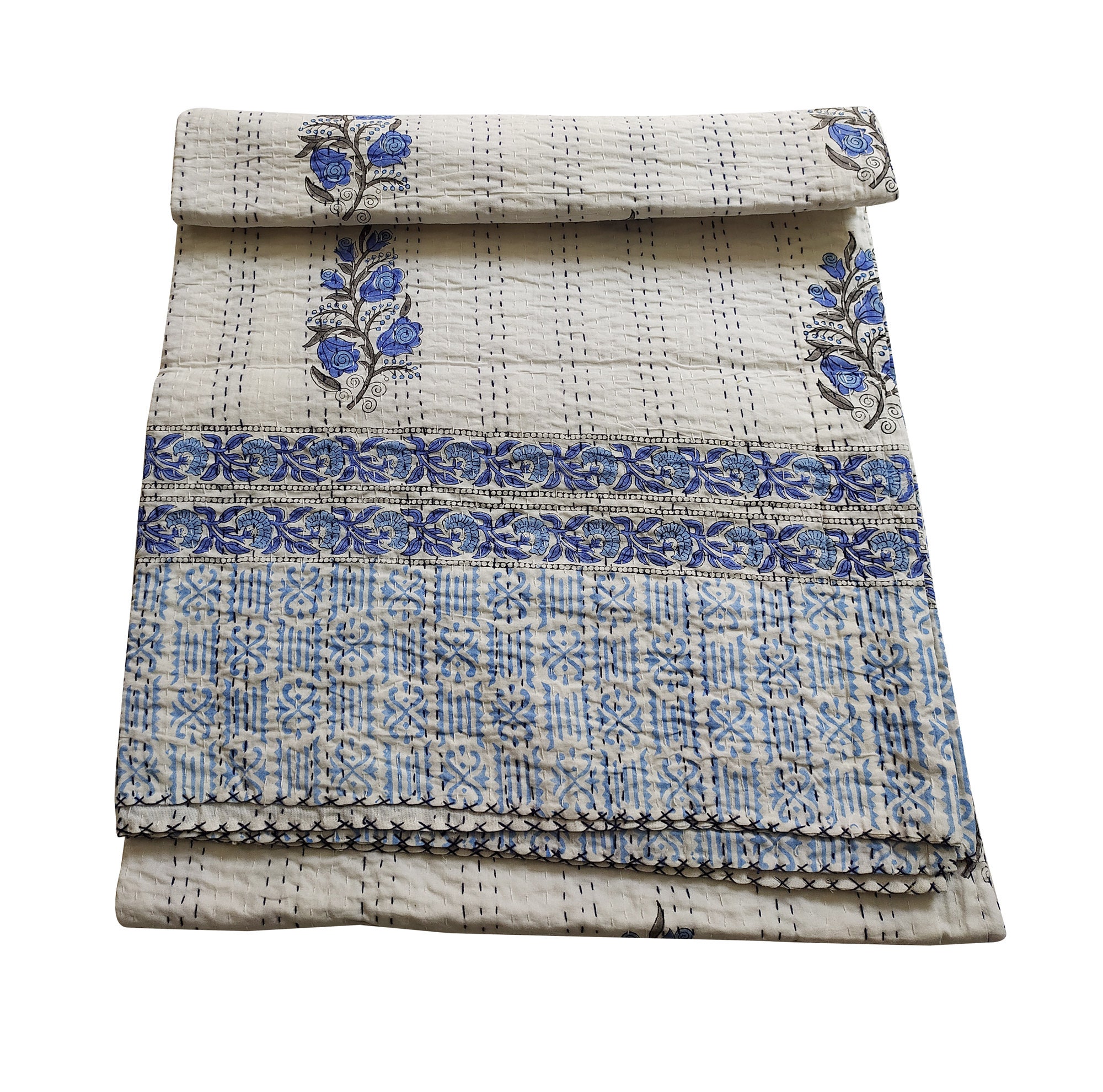 New Cotton Kantha Bedding Throw Handmade Kantha Bed Cover Etsy UK