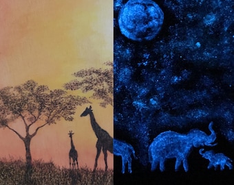 Savanna - Świecące w ciemności / Fotoluminescencyjne / Sztuka na drewnie / Pirografia / Wypalanie w drewnie
