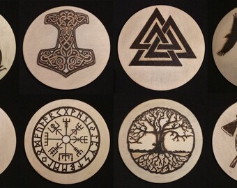 Viking Art Coaster Set - Art on Wood / Pyrography / Wood Burning