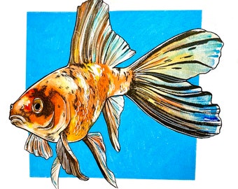 Goldfish Watercolor Art Print and Sticker