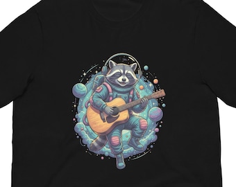Astronaut Raccoon Guitar T-Shirt | Retro Sci-Fi Space Animal Tee