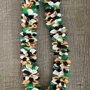 Graduation Plumeria Ribbon Lei Green Gold Black White Homemade