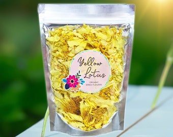 Yellow Lotus Flowers Organic Nelumbo nucifera, Asian Yoga and Wellness Tea, Handpicked, Vegan and Non-GMO