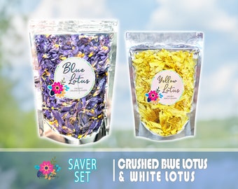 Crushed Blue Lotus and Yellow Lotus Flowers Saver Set, 100% Organic Blue Lotus & Yellow Nelumbo nucifera