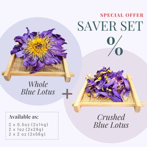 Premium, Organic Blue Lotus Flowers. Available as a Whole or Crushed. Free US Shipping over $35.00