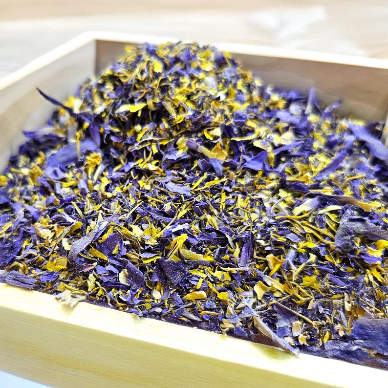 Finely crushed Blue Lotus petals and stamen - premium cut and sifted Nymphaea Caerulea botanical material for DIY crafting
