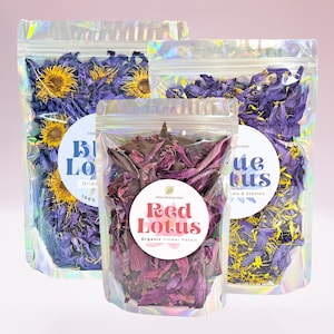 Blue Lotus Whole Flowers & Petals, and Red Lotus, 100% Organic - Saver Set