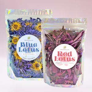 Blue Lotus Whole Flowers and Red Lotus Petals, 100% Organic - Saver Set