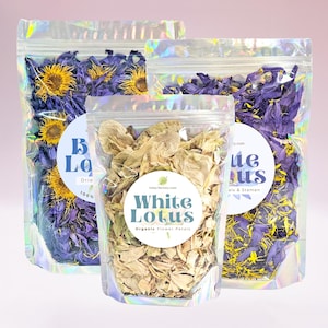 Organic Lotus Flower Set: Blue Whole, Petals, and White Lotus