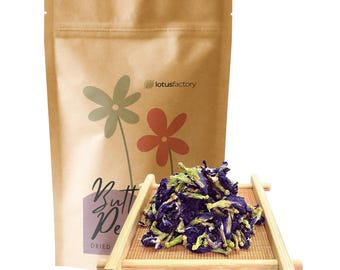 Flores de guisante mariposa orgánicas, Clitoria ternatea, ingrediente botánico azul