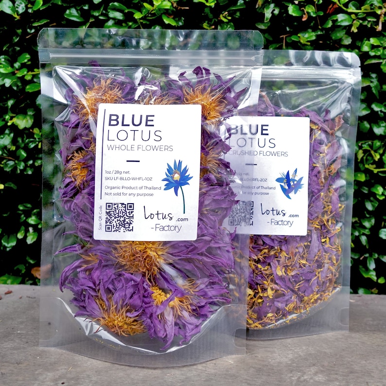 100% Organic Blue Lotus Flowers · Premium Nymphaea caerulea · Egyptian Blue Lotus Herb · Yoga Tea for Meditation 