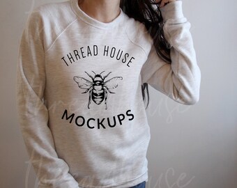 Mockup 3901 Ash White Sweatshirt Bella and Canvas Sponge Fleece Unisex Mock Up Flat Lay Winter