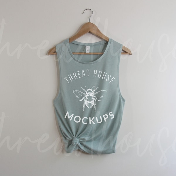 Mockup Bella Canvas Mockup Tank Flowy Scoop Muscle B8803 8803 Dusty Blue Tank Top Mock up Shirt hanging hanger boho