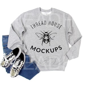 Gildan Sweatshirt Mockup 18000 G180 Sport Grey Unisex Sweatshirt Mock Up Flat Lay Winter
