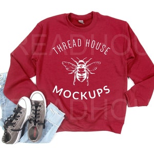Gildan Sweatshirt Mockup 18000 G180 Cardinal Red Unisex Sweatshirt Mock Up Flat Lay Winter