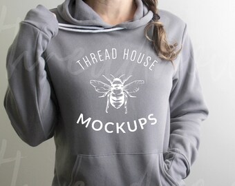 Mockup Hoodie Bella and Canvas 3719 Storm Grey Gray Hooded sweatshirt Sponge Fleece Unisex Mock Up Flat Lay Winter