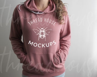 Model Mockup Hoodie Bella and Canvas 3719 Mauve Hooded sweatshirt Sponge Fleece Unisex Mock Up Flat Lay Winter