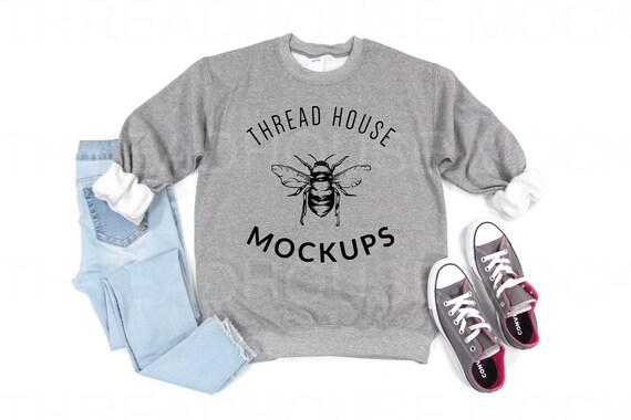 Gildan Sweatshirt Mockup 18000 G180 Graphite Heather Grey Gray Etsy