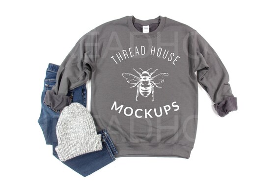 Gildan Sweatshirt Mockup 18000 G180 Charcoal Grey Unisex Etsy