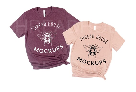 Mockup Bella And Canvas 3001 Heather Maroon And Peach Crew Etsy