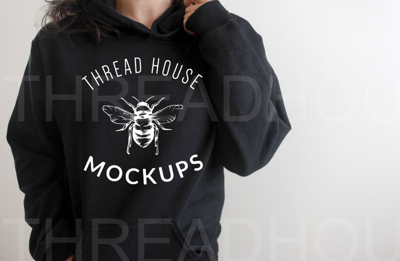 Download Model Mockup Gildan black Hoodie G185 18500 Hooded ...