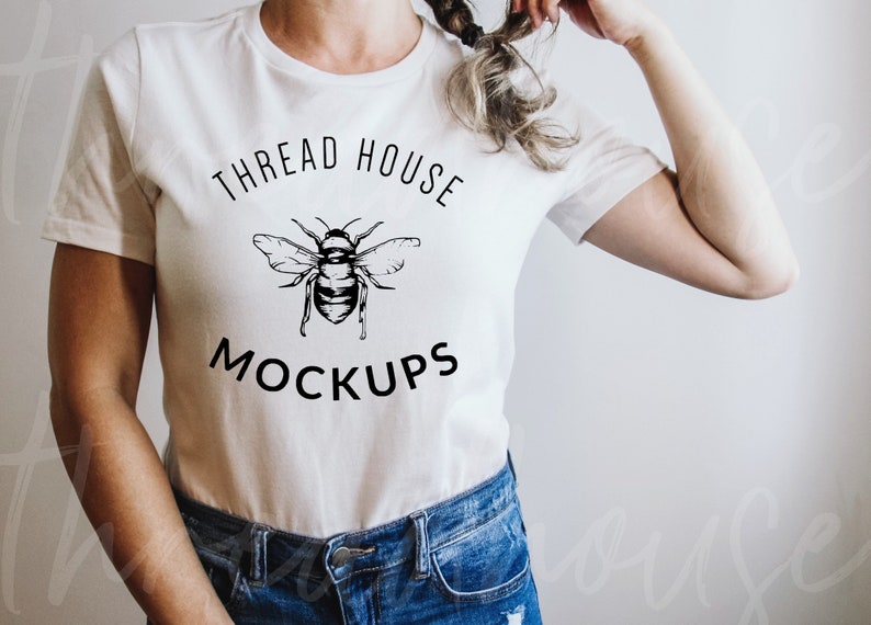 Download Model Mockup Bella and Canvas 3001 White Tshirt Crew Neck ...