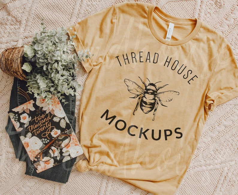 Download Mockup Bella and Canvas 3001 Heather Mustard Yellow Tshirt ...