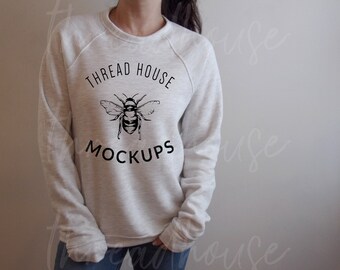 Mockup 3901 Ash White Sweatshirt Bella and Canvas Sponge Fleece Unisex Mock Up Flat Lay Winter