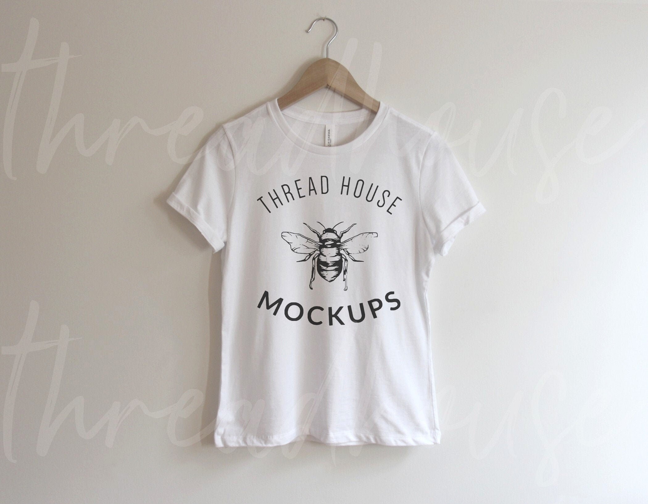 Mockup Bella and Canvas White 6400 Relaxed Jersey Tee Shirt Mock up hanging hanger boho
