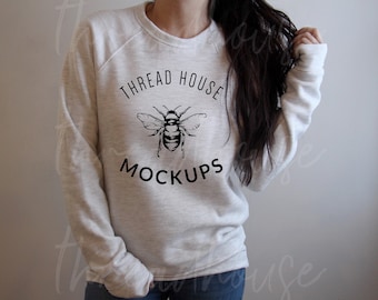 Mockup 3901 Ash White Sweatshirt Bella and Canvas Sponge Fleece Unisex Mock Up Flat Lay Winter