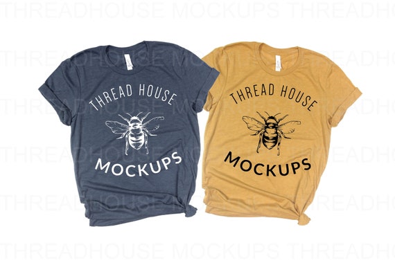 Mockup Bella And Canvas 3001 3413 Heather Navy Mustard Gold Etsy