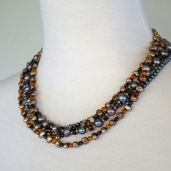 Fortunoff Four-Strand Mixed Pearl-Gemstone Necklace 18 Inches 75g Vintage