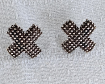 Artisan Nino Sterling "X" Caviar Post Earrings, 13 g, American Craft Museum