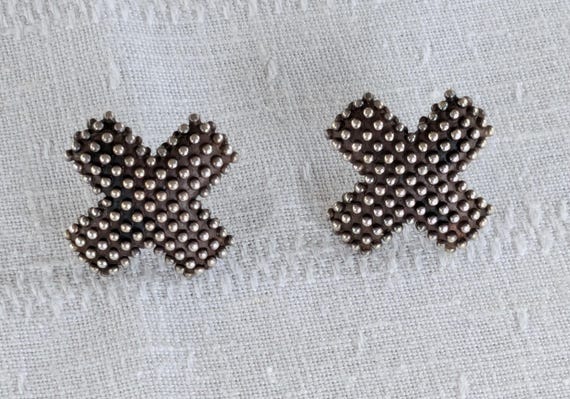 Artisan Nino Sterling "X" Caviar Post Earrings, 13 g, American Craft Museum
