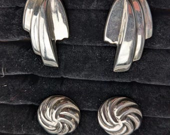 Vintage Sterling Post Earrings - Deco Fan - Button Swirl