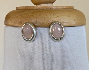 Rose Quartz Cabochon Sterling Southwest Post Earrings 8g