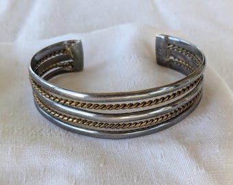 Taxco 28g Sterling Brass Native American Style Braided Cuff size Medium-Large