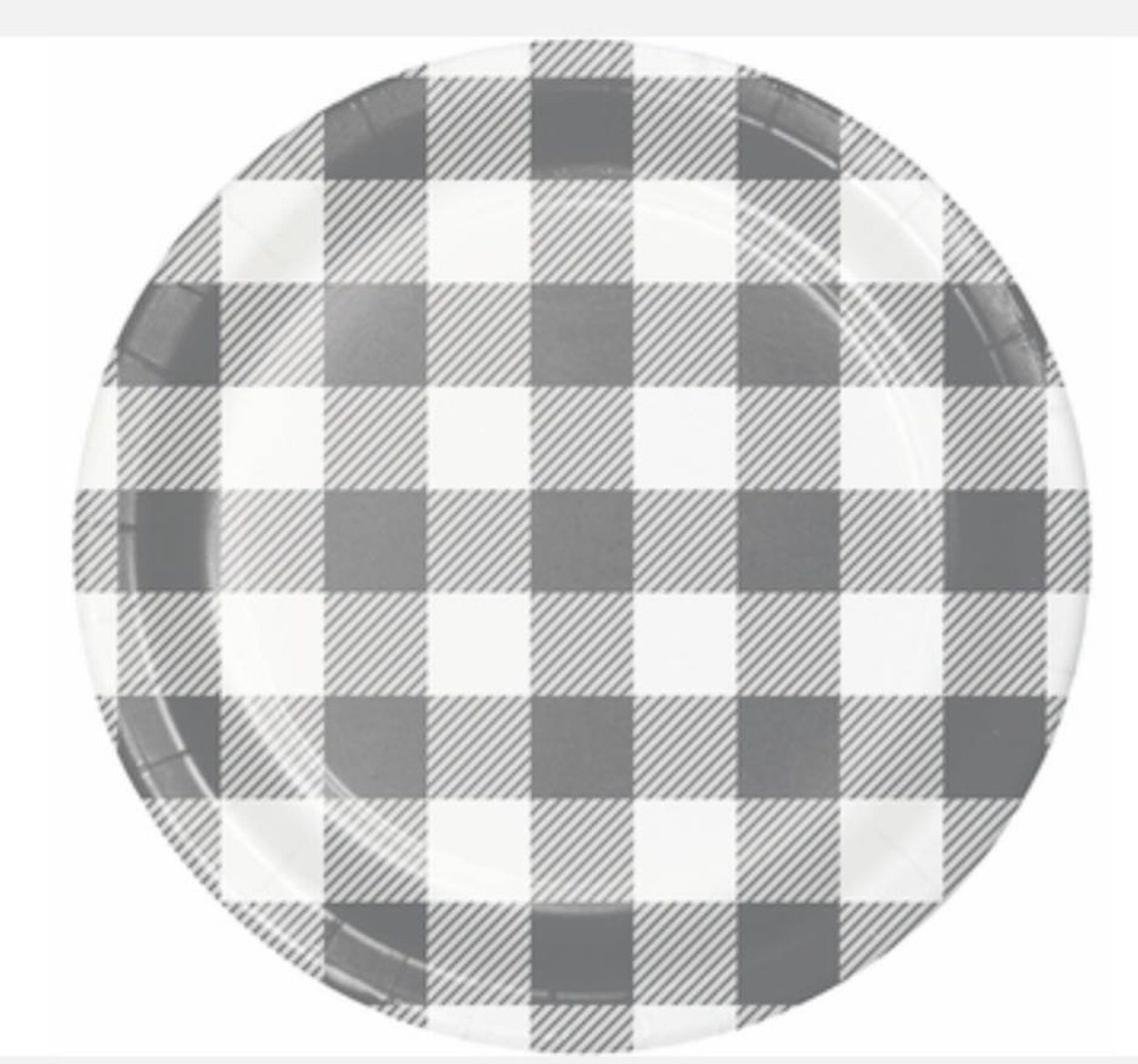 Buffalo Plaid Gray and White Dessert Plates Set of 8 Fall Etsy