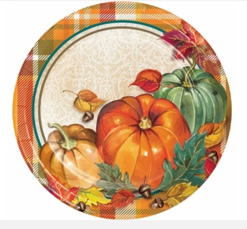 Thanksgiving 7 Dessert Plates Pumpkin Plates Fall Etsy