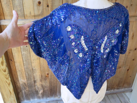 1980's Sequinned Butterfly Top - Vintage - Disco … - image 4