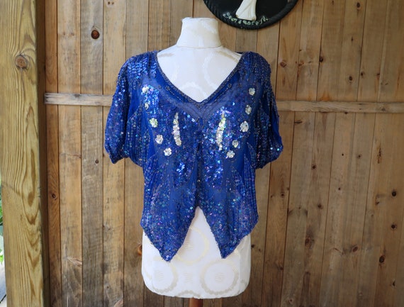 1980's Sequinned Butterfly Top - Vintage - Disco … - image 1